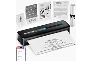 Omezizy Mobiler Drucker A4, M832 Thermodrucker Bluetooth für Unterwegs, 300DPI Monochromer Tragbarer Drucker unterstützt 5 Druckformate, Reisedrucker für Handy und Laptop - Schwarz
