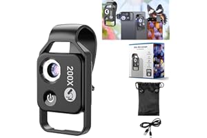 VASEDGINS Nanozoom 200x Magnification, Nanozoom High-Tech Clip-On Lens Turns Any Smartphone into a Pro-Microscope, Phone Microscope Lens with LED Light, Portable Digital Microscope Universal Lens