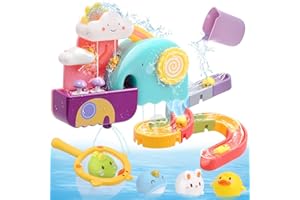 CUTE STONE Juguete de baño para bebé, juguete de bañera con pista de construcción de tobogán acuático, juguetes flotantes sin agujeros, juego de red de pesca de pato, regalos para niños y niñas