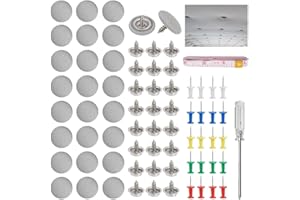 DOMICUBES Car Headliner Repair Kit, 68pcs Headliner Repair Button Car Roof Snap Rivets Buckle Liner Set Kit Pins Screw Retainer, Auto Snap Rivet with Screwdriver Cloth Ruler Position Pin Ceiling Buckle (Grey)