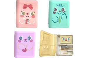 ZAYIO 4PCS Cute Pencil Sharpeners with Erasers, Manual Sharpener with Container, Mini Multicolor Rubber and Sharpener Combo for School, Office, Home, Makeup, Lip or Eye Pencil Use