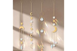 ANZOAT 4 Pcs Attrape-Soleil en Cristal,Suncatcher Pendentif en Cristal Adopte la Forme du Soleil/Étoile/Lune, Capteur de Soleil Cristal pour Fenêtre/Chambre/Jardin, Suncatcher Pendentif Soleil a 4 Styles