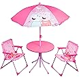 Relsy Peppa Pig Patio Set Kid's Garden Furniture 4-Piece Kids Patio Set With Table, 2 x Chairs, Adjustable Parasol Cartoon Design For Children (Peppa Pig)