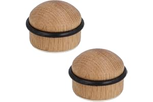 Amig - Pack de 2 Topes Adhesivos para Puertas - Diámetro 35 x 29 mm - Modelo 412 - Acabado en Madera de Roble - Fijación en el Suelo - Incluye Tirafondos + Tacos para su Instalación