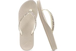KuaiLu Women's Rhinestone Flip Flops with Comfort Arch Support Yoga Mat Cushion Sandals Fashion Summer Beach Travel Orthotic Walking Thong Sandles Slip on Plantar Fasciitis Indoor Outdoor Shoes
