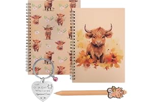 QBEJIME 4 Pcs Highland Cow Gifts Set, For Women Cow Lover Includes Highland Cow Keyring Ornaments& Notebook &Pen, Scottish Cows Gifts,For School Teacher Friend Girls Boys Christmas Birthday Graduation