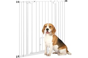 PawHut Barrière de sécurité Animaux de 104H cm Conception Haute avec Porte Chat Fermeture Automatique système de Double Verrouillage sans percage de 74 à 101 cm Acier Blanc