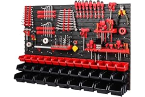 PAFEN Caja apilable para pared de herramientas, 1152 x 780 mm, sistema de almacenamiento, juego de soportes para herramientas y caja de 34 unidades, estantería de pared, estantería de taller, estantería