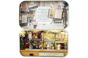 HEEPDD DIY Dollhouse Kit, Mini drewniany miniaturowy domek dla lalek 3D Retro blaszane pudełko z meblami LED Lights na urodziny Dzień dziecka Walentynki Prezent na Boże Narodzenie (róg ulicy)
