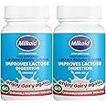 2 X 60 Milkaid Lactase Enzyme Chewable Tablets for Lactose Intolerance Relief | Prevents Gas, Bloating & Diarrhoea | Fast Acting Dairy Digestive Supplement | Gluten Free & Vegan | (2 Pack of 60s)