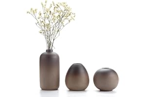ComSaf Argilla Antica Vasi Marrone Ceramica Set di 3, Vaso di Fiori Vasi Decorativi Moderni Collection per Ricorrenze Decorazioni per Interni Ristorante Bar Cafe Porcellana