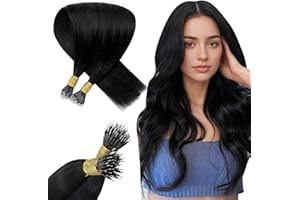 Hetto Nano Hair Extensions Real Human Hair Black Nano Beads Hair Extensions 16 Inch Natural Black Invisible Nano Ring Straight Remy Hair 50g 50s #1