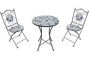 AXI Amélie Bistroset 3-teilig mit Mosaik Design Delftblau | Bistrotisch mit 2 Stühlen | Bistro Gartenmöbel Set für Garten/Balkon/Terrasse | Balkonset/Sitzgruppe