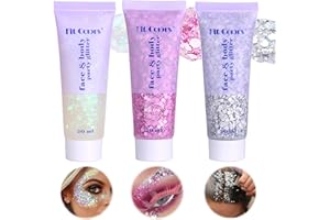Miioto Gel Paillettes Visage,Paillette Cheveux Visage,Maquillage Paillette Paillettes Corps,Sequins Glitter pour Cosmétique Visage Lèvres Ongles Festival Fête Maquillage Décoration 3 Couleurs (A)