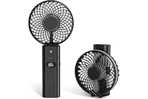 Jonwall USB Ventilador, Recargable 5200mAh Funciona con Pilas Mini Ventilador de Escritorio Portátil con Función de Banco de Energía, 5 Velocidades Ventilador de Escritorio Plegable Personal Negro