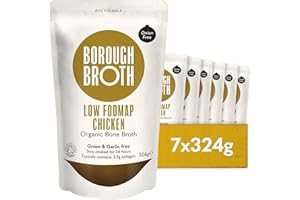 Low FODMAP Chicken Broth by Borough Broth - Organic Bone Broth - Onion & Garlic Free - High in Collagen for Healthy Skin & Joints - High Protein, Low Calorie - Free Range - Delivered Chilled 7 x 324g