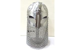 NAUTICAL REPLICA HUB Viking Helmet Battle Medieval Armor 18 Gauge Steel & Chainmail On Stand