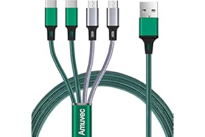 Amuvec Kabel do ładowania Multi [3A 1,2 M] 4 w 1 Android USB szybkie ładowanie nylonowy przewód z 2 mikro USB i 2 portami typu C, do Samsung Galaxy S22 S20 S9 S8 S6 S4, Huawei, Sony, Moto, Xiaomi, LG