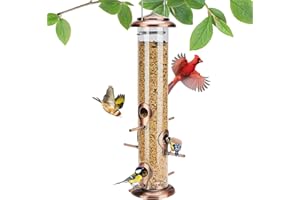 Kingsyard Metal Bird Feeders for Outdoor Hanging, Extra Thick Tube Bird Feeder with Steel Hanger & 6 Port, 15 inch, Chew-Proof, Weather and Water Resistant, Antique Copper