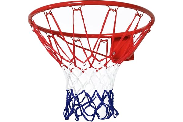 HOMCOM Panier de Basket, Anneau de Basketball avec Filet Ø 46 cm, Support de Basket-Ball Suspendu Mural intérieur et extérieur, Rouge