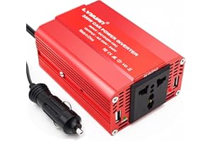 Cantonape 300W Car Power Inverter 12V to 230V 240V Converter, Dual USB 4.8A Charging Ports - Charge Your Laptop, iPad, iPhone, Tablet, Consoles & More - Durable and Powerful,Red Aluminum Body