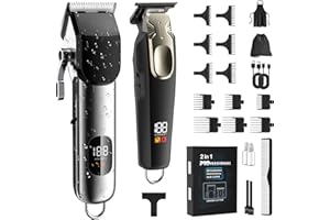 PKBD Hair Clippers Cordless, USB Rechargeable Beard Trimmer Men Professional with Adjustable Ceramic Blades, LED Display, 22 Accessories, Electric T-Blade Hair Trimmer for Men with Gift Box