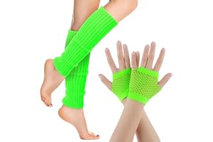 Yolev Neon Leg Warmers and Fishnet Gloves Set 80s Fancy Dress Costume Accessory Stretchy for Party Costume Accessories and Sports Yoga Supplies