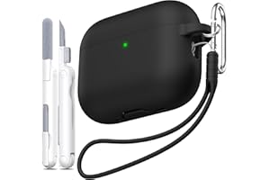 MHYALUDO Compatibile con AirPods Pro 3a Generazione Custodia Protettiva, Silicone Morbido Antiurto e Antiscivolo Compatibile con AirPods Pro 3 Custodia Protettiva con Cordino e Kit Di Pulizia,Nero