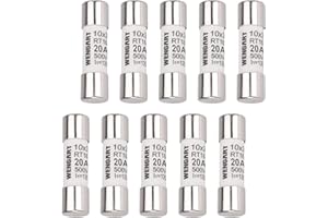 Wengart 10 fusibles cilíndricos CA RT18-32 (RO15), 10 unidades, 10 x 38 mm, CA500V, 20A 120 kA, fuerte capacidad de conmutación, puede proteger el circuito de forma fiable
