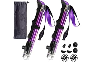 HUGSEE Bâtons de randonnée,Bâtons de marche nordique pour homme et femme,Bâtons de trekking ultra légers en aluminium,Fermeture à pince avec 4 paires de tampons en caoutchouc pour trekking (violet)