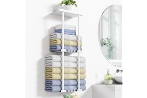 LYL. LING Wall Mounted Towel Rack with Shelf & 6 Hooks, Bathroom Organizer (White)