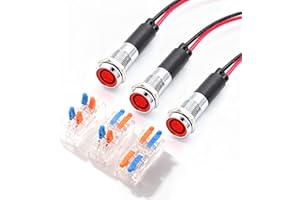 ‎FILN FILN 3 stücke 8mm (5/16 ") 12V LED kontrollleuchte wasserdichte pilot signallampe Meldeleuchte metalltafelleuchten(Messing vernickelt,rot3stück)