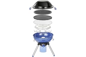 ‎CAMPINGAZ Campingaz Party Grill, Kleiner Grill für Camping, Festivals oder Picknick, mit flexiblen Kochmöglichkeiten, Gaskocher mit Antihaftbeschichteter Grillplatte und Topfträger