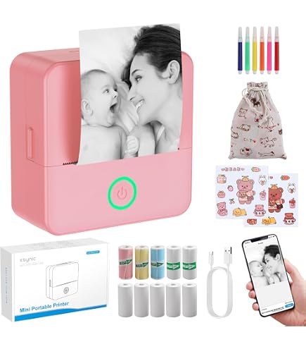 DAJASD Mini Imprimante Photo Thermique Portable Sans Encre – Bluetooth, 8 Rouleaux Inclus – Imprime Photos, Notes, Stickers, Journal