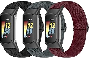 Bcuckood 3 Stk Elastisches Armband Kompatibel mit Fitbit Charge 5 Armband, verstellbares Nylon Sportschlaufe atmungsaktives Ersatzarmband für Fitbit Charge 5 Damen und Herren