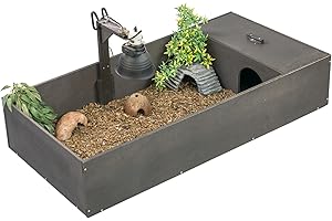 KCT Large Black Tortoise Table Reptile Vivarium Cage Hide with Open Run and Lamp Arm