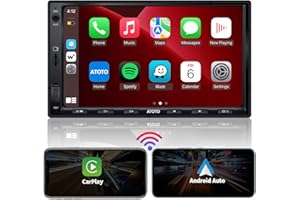 ATOTO F7 WE 7-Zoll Digital Media-Receiver, Doppel Din Radio mit Bildschirm, Wireless CarPlay & drahtloses Android Auto, Mirror Link, HD LRV, FM/AM/Phone GPS Navi, Schnell-Ladung, F7G2A7WE