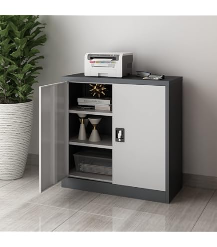 Mobiletto Porta Stampante Logan - 2 Ante, 2 Scomparti Regolabili, Quercia/nero, 51x60.5x54cm