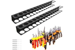 DSXVJHD 2pcs Wall Mount Tool Storage Rack, Wall Tool Organizer Rack, Heavy Duty Screwdriver Storage Shelf, 14 Sockets Metal Pliers Rack for Storage Spanner, Screwdriver, Pliers
