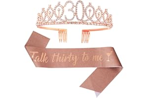 ruggito "Talk Thirty to me Sash and Rhinestone Tiara Set,30th Birthday Gifts Rose Gold Glitter Birthday Sash for 30th Women Birthday Party Favors