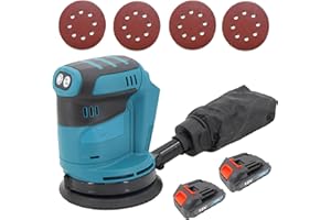 WAKKAPEINT Cordless Orbital Sander, 125MM Variable Speed Orbit Sander, 360°Rotating Sanding Base Plate, Electric Sander for Sanding Polishing Wood, with Two Battery and Charger, Compatible with Makita 18V