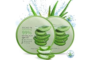 2×300 ml Bio Aloe Vera Gel - ANMI Natural Moisturizing Cream, Feuchtigkeitscreme für Körperhaare, Pflege von Sonnenbrand, Reparaturnarben, beruhigend und entzündungshemmend