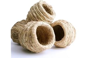 Meow&Woof Bird Nest for Cage Large Warm Bird House Handmade Straw Quail Hideaway Hut for Macaws Parrots Lovebird Parakeets （Large）