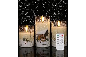 jutyum Set 3 Candele Led, Candele Natalizie Decorative, Candele Finte con Telecomando e Temporizzazione, Decoration de Noel, Addobbi Natalizi per la Casa, candele a led per Vacanze, Feste, Natale