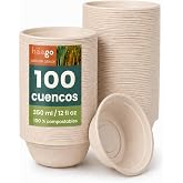 HAAGO - 100 Disposable Sugar Cane Bowls for Organic Snacks, Biodegradable Tableware Perfect for Meetings, Celebrations, Group