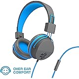 JLab Audio JBuddies Over-Ear Kids Wired Headphones | Toddler Headphones | Kid Safe | Studio Volume Safe | Volume Limiter | Folding | Adjustable | Noise Isolation | with Mic | Graphite/Blue