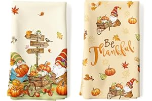 Arquiel Set di 2 Strofinacci Autunno Gnomo - Cotone 100% Assorbente Canovacci Decorazione Regali di Vacanza per Cucina 48 cm x 70 cm