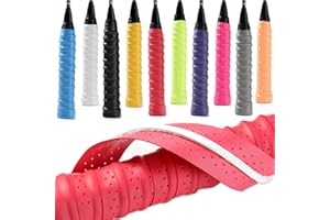 PHUNAT Racquet Grip, 10 PACK PU Racquet Grip, Super Absorbent & Super Sweaty Tennis Badminton Squash Rackets Overgrip, Anti Slip Perforated Racket Grips Handle Grip Tape, 10 Color