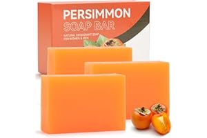KUNOLI 3 PCS Persimmon Soap for Nonenal, Persimmon Deodorant Soaps Bar for Body Odour, Natural Hand & Body Soaps with Foaming Nets for Men Women Deep Cleaning,Removes Odors (3, Orange)