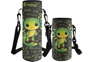 ASQVTIFE Axolotl Water Bottle Carrier with Strap for Kids Boys Girls Green Insulated Neoprene Hydrobag Crossbody Water Bottle Holder School Toddler Kindergarten Elementary Camping L
